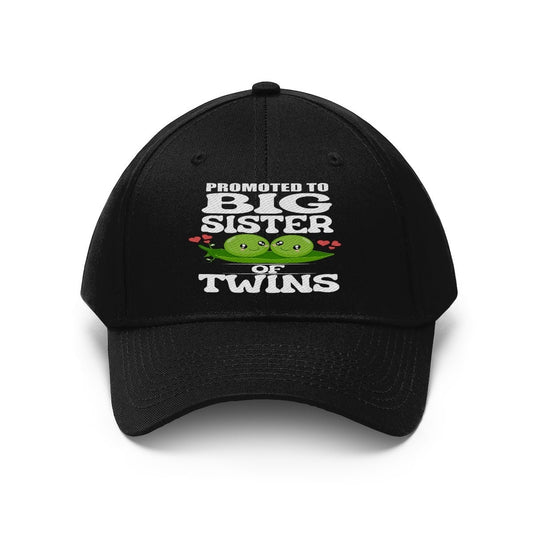 Promoted to big sister of twins embroidered peas twill hat