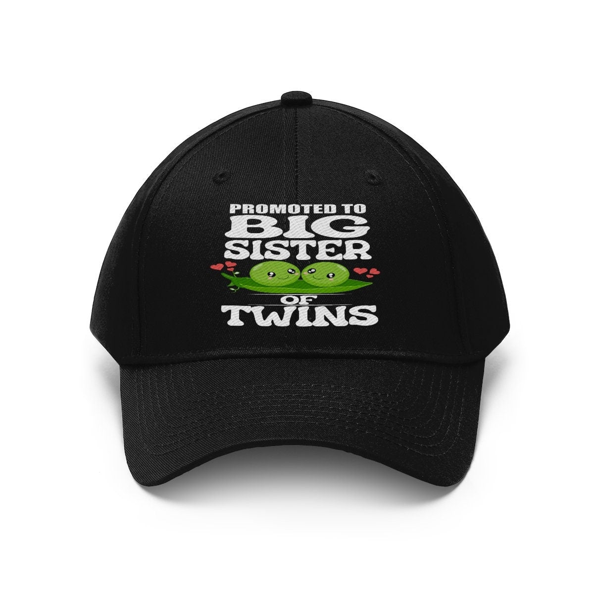 Promoted to big sister of twins embroidered peas twill hat