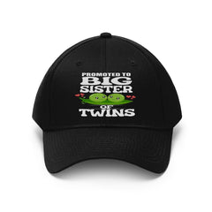 Promoted to big sister of twins embroidered peas twill hat