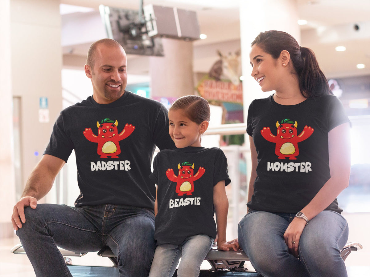 Monster Family Matching Dad Mom Brother Sister Baby Dadster Momster Animal Gift T-Shirts Image 1