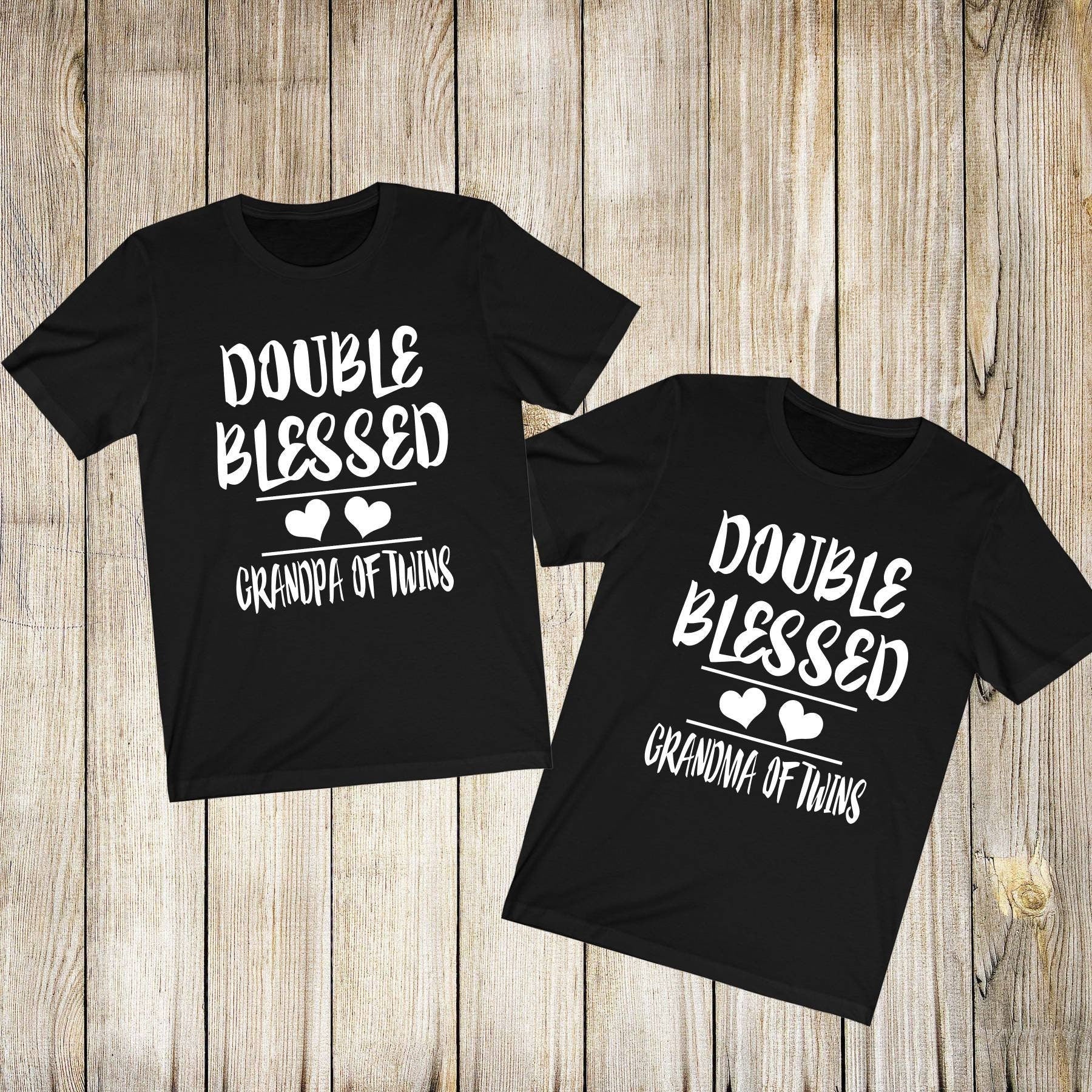 Double Blessed Grandma Grandpa Of Twins, Grandpa of Twins Shirt, Grandma Of Twins Shirt, Grandmother Gift T-Shirt Image 1