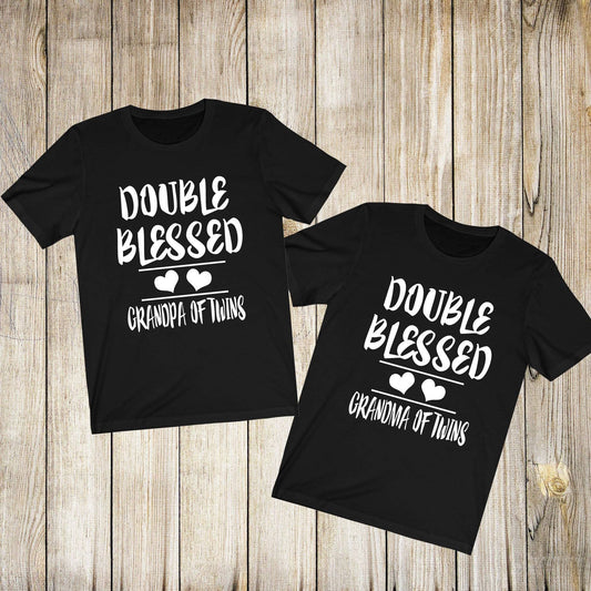 Double blessed grandma grandpa of twins family announcement tee