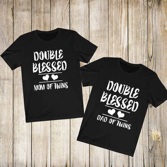 Double Blessed Mom Dad Of Twins Shirt, Mom Of Twins Shirt, Dad Of Twins Shirt, Family Matching Gift T-Shirt Image 1
