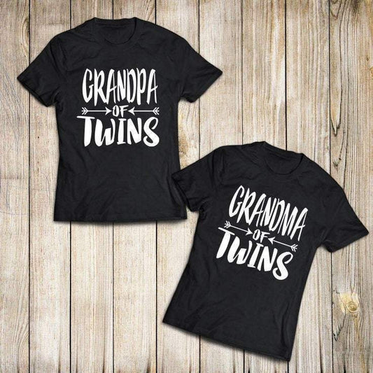 Grandma Grandpa Of Twins Family Matching Shirts, Grandma Of Twins Shirt, Grandpa Of Twins Shirt, Twins Gift T-Shirt Image 1