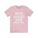 Triple Blessed Mom Of Triplets Shirt, Mom Of Triplets Gift, Triplets Mother Pregnancy Announcement T-Shirt Image 2