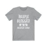 Triple Blessed Mom Of Triplets Shirt, Mom Of Triplets Gift, Triplets Mother Pregnancy Announcement T-Shirt Image 4