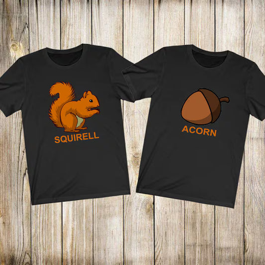 Squirrel Acorn Matching T-Shirts - squirrel and acorn print design
