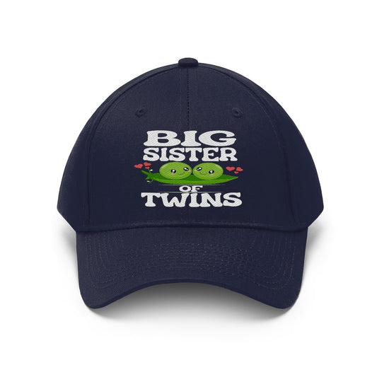 Big sister of twins embroidered peas in a pod twill hat