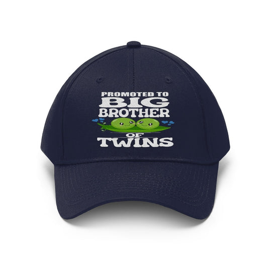 Promoted to big brother of twins embroidered peas twill hat