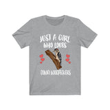 Just A Girl Who Loves Downy Woodpeckers Shirt, Birds Birding Shirt, Downy Woodpecker Shirt, Animals Adult Toddler Infant Kids Gift T-Shirt Image 1