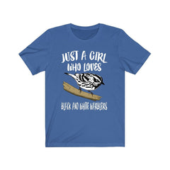 Just a girl who loves black white warblers zebra-striped songbird tee