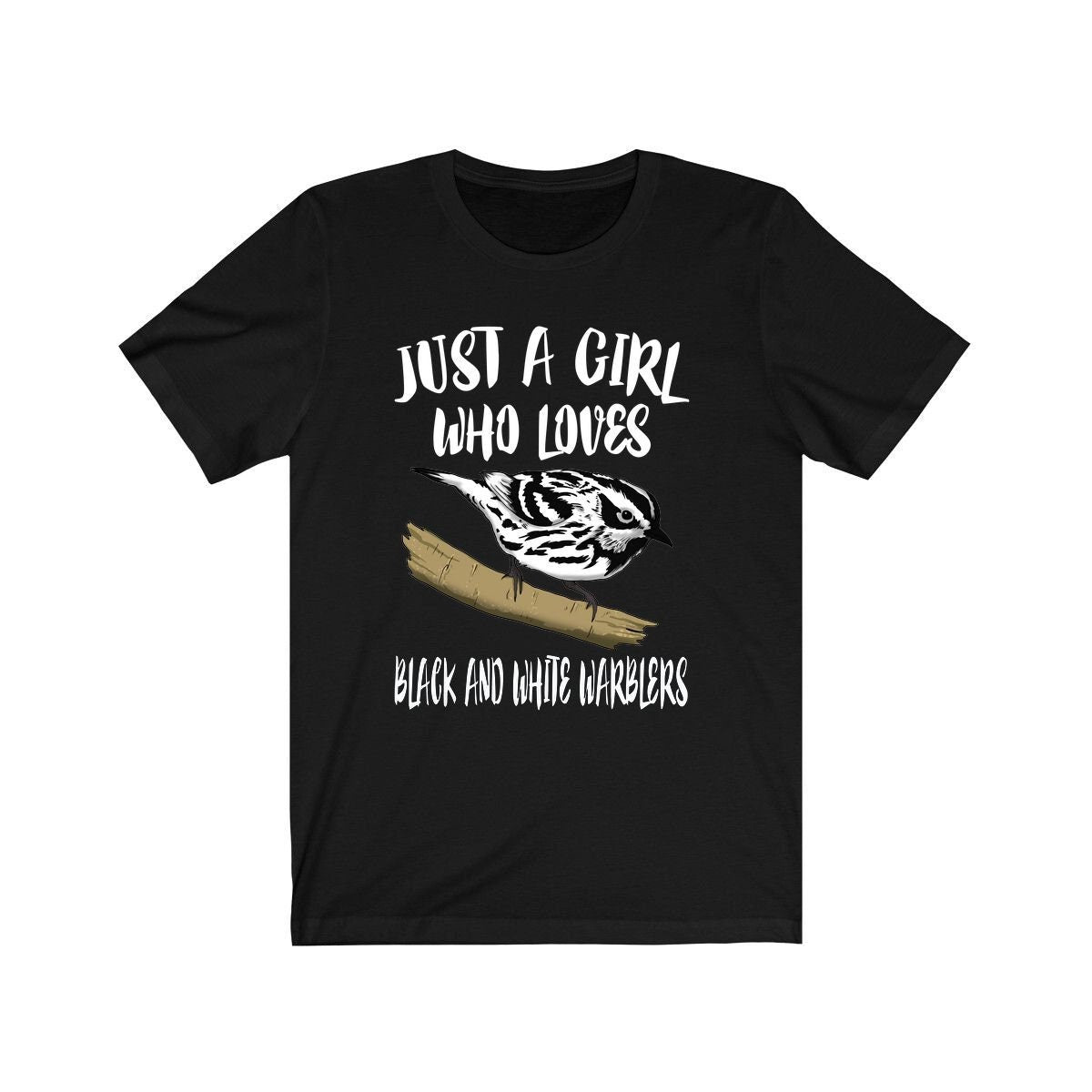 Just a girl who loves black white warblers zebra-striped songbird tee