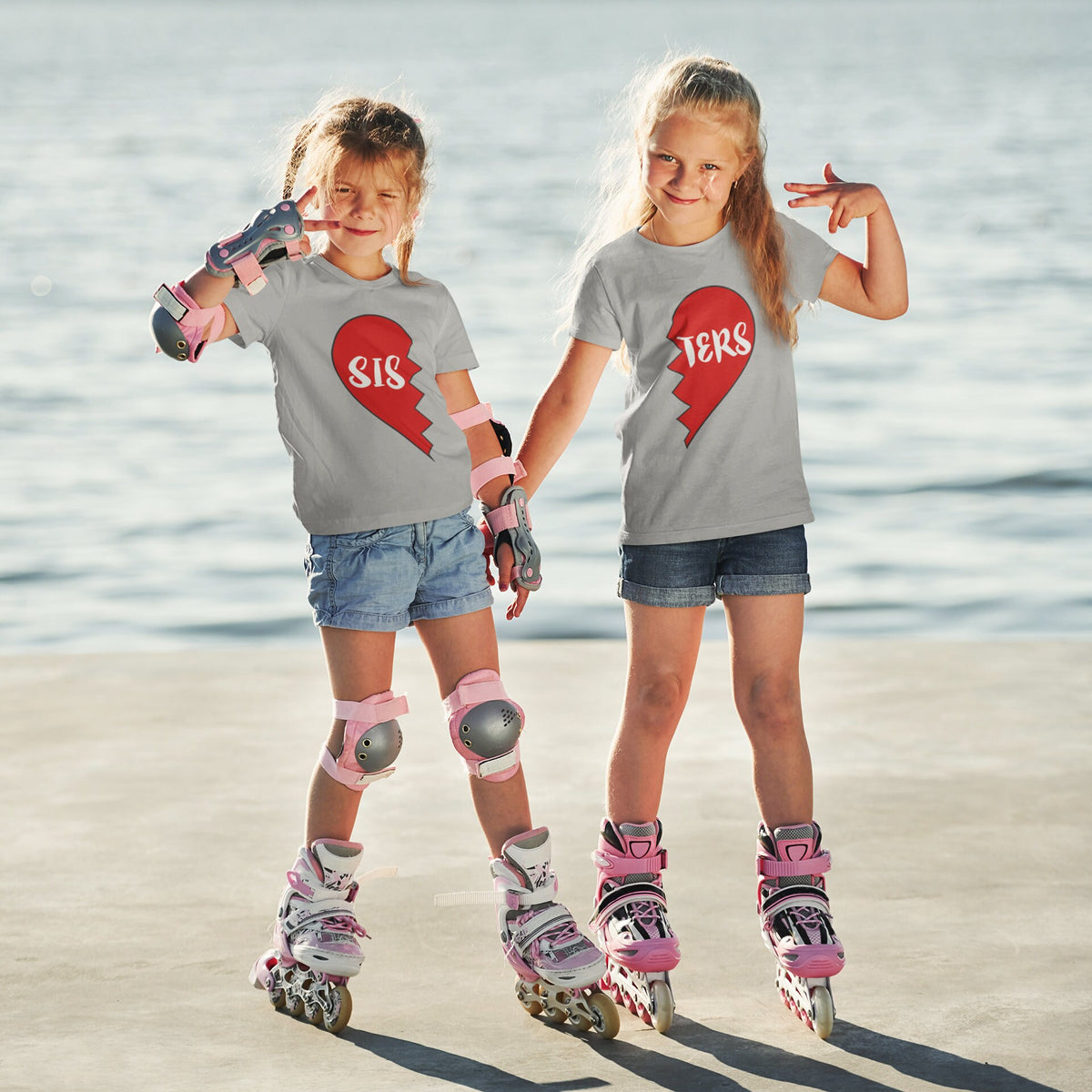 Sisters Matching T-Shirts - sisters heart print design