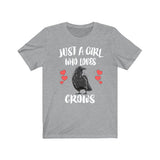 Just A Girl Who Loves Crows Birds Shirt, Crow Lover Shirt, Crow Lover Gift, Birding Shirt, Animal Adult Toddler Kids T-Shirt Image 1