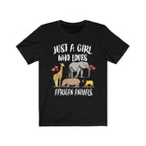 Just A Girl Who Loves African Animals Elephant Giraffe Lion Animal Adult Toddler Infant Kids Gift T-Shirt Image 1
