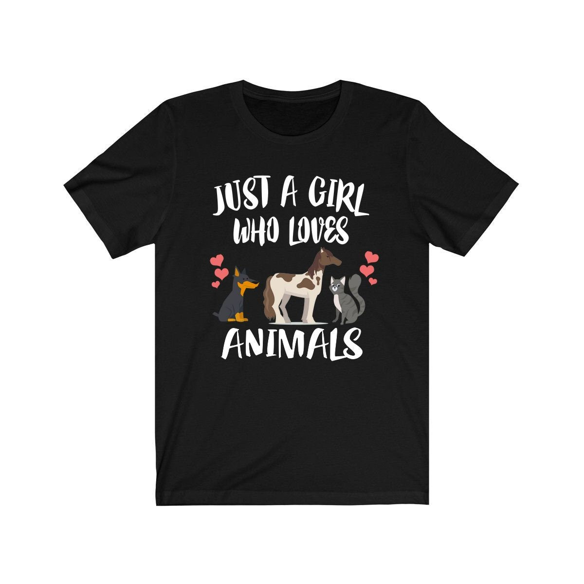 Just A Girl Who Loves Animals Dog Horse Cat Adult Toddler Infant Kids Gift T-Shirt Image 1