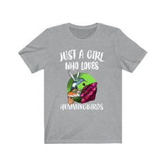 Just a girl who loves hummingbirds tiny iridescent garden bird tee