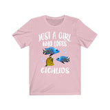 Just A Girl Who Loves Cichlids Shirt, Cichlid Lover Shirt, Aquarium Lover Gift, Cichlid Fish Lover Gift, Adult Toddler Animal Kids T-Shirt Image 2