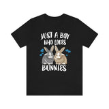 Just A Boy Who Loves Bunnies Rabbit Shirt, Bunny Lover Shirt, Bunny Shirt, Bunny Lover Gift, Animal Adult Toddler Kids T-Shirt Image 1