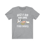 Just A Boy Who Loves Farm Animals Shirt, Pig Lover Shirt, Cow Shirt, Sheep Gift, Animal Adult Kids T-Shirt Image 2
