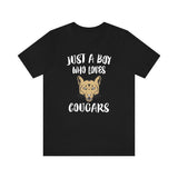 Just A Boy Who Loves Cougars Shirt, Cougar Lover Shirt, Cougar Shirt, Mountain Lion Lover Gift, Animal Adult Kids T-Shirt Image 1