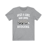 Just A Girl Who Loves Badgers Shirt, Badger Lover Shirt, Badger Lover Gift, Badger Shirt, Animal Adult Toddler Kids T-Shirt Image 3
