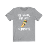 Just A Girl Who Loves Burritos Shirt, Burrito Lover Shirt, Burrito Lover Gift, Food Shirt, Animal Adult Toddler Kids T-Shirt Image 2