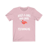 Just A Girl Who Loves Flamingos Birds Shirt, Flamingo Lover Shirt, Flamingo Lover Gift, Birding Shirt, Bird Tee, Animal Adult Kids T-Shirt Image 3