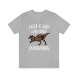 Just A Boy Who Loves Carnotaurus Dinosaur Shirt, Carnotaurus Shirt, Dinosaur Shirt, Carnotaurus Lover Gift, Animal Adult Kids T-Shirt Image 1