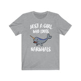 Just A Girl Who Loves Narwhals Whales Shirt, Narwhal Lover Shirt, Narwhal Lover Gift, Whale Shirt, Narwhal Tee, Animal Adult Kids Image 2