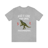 Just A Girl Who Loves Parasaurolophus Shirt, Parasaurolophus Lover Shirt, Dinosaur Lover Gift, Hadrosaurid Animal Adult Toddler Kids T-Shirt Image 2