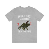Just A Girl Who Loves Triceratops Dinosaur Shirt, Triceratops Lover Shirt, Dinosaur Lover Gift, Triceratops Gift Adult Toddler Kids T-Shirt Image 1