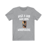 Just A Boy Who Loves Woodpeckers Shirt, Woodpecker Lover Shirt, Birding Shirt, Bird Lover Gift, Animal Shirt Image 3