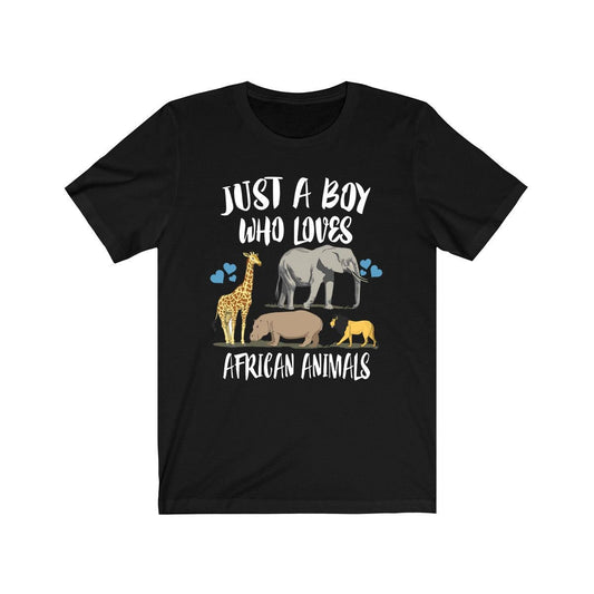 Just A Boy Who Loves African Animals Shirt, Elephant Lover Shirt, Lion Shirt, Giraffe Lover Gift,  Adult Toddler Infant Kids Gift T-Shirt Image 1