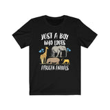 Just A Boy Who Loves African Animals Shirt, Elephant Lover Shirt, Lion Shirt, Giraffe Lover Gift,  Adult Toddler Infant Kids Gift T-Shirt Image 1