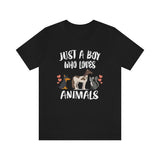 Just A Boy Who Loves Animals Dog Horse Cat Shirt, Dog Lover Shirt, Horse Shirt, Cat Lover Gift, Animal Adult Kids T-Shirt Image 1