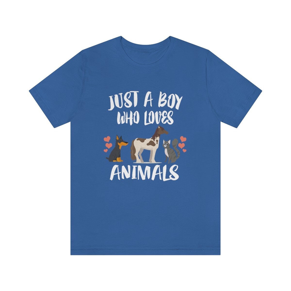 Just A Boy Who Loves Animals Dog Horse Cat Shirt, Dog Lover Shirt, Horse Shirt, Cat Lover Gift, Animal Adult Kids T-Shirt Image 3