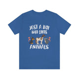 Just A Boy Who Loves Animals Dog Horse Cat Shirt, Dog Lover Shirt, Horse Shirt, Cat Lover Gift, Animal Adult Kids T-Shirt Image 3