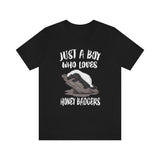 Just A Boy Who Loves Honey Badgers Shirt, Honey Badger Lover Shirt, Honey Badger Shirt, Badger Gift, Animal Adult Kids T-Shirt Image 1