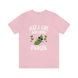 Just A Girl Who Loves Pickles Shirt, Pickle Lover Shirt, Vegan Gift, Vegetable Shirt, Adult Kids Animal T-Shirt Image 2