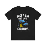 Just A Boy Who Loves Cichlids Fish Shirt, Cichlid Fish Lover Shirt, Cichlid Shirt, Aquarium Owner Gift, Animal Adult Kids T-Shirt Image 1