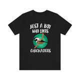 Just A Boy Who Loves Chickadees Shirt, Chickadee Lover Shirt, Birding Shirt, Chickadee Shirt, Bird Lover Gift, Animal Adult Kids T-Shirt Image 1