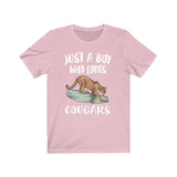 Just A Boy Who Loves Cougars Shirt, Cougar Lover Shirt, Mountain Lions Shirt, Cougar Lover Gift, Animal Adult Kids T-Shirt Image 4