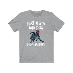 Just a boy who loves dilophosaurus crested Jurassic dinosaur tee