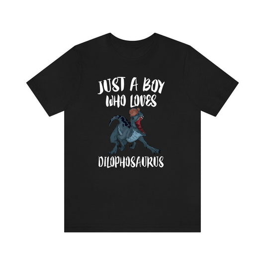 Just a boy who loves dilophosaurus crested Jurassic dinosaur tee