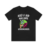Just A Boy Who Loves Hummingbirds Shirt, Hummingbird Lover Shirt, Birding Shirt, Bird Lover Gift, Animal Adult Kids T-Shirt Image 1