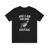 Just A Boy Who Loves Quails Shirt, Quail Lover Shirt, Birding Shirt, Bird Lover Gift, Animal Adult Kids T-Shirt Image 2