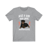 Just A Boy Who Loves Rottweilers Dog Shirt, Rottweiler Lover Shirt, Rottweiler Shirt, Dog Lover Gift, Animal Adult Kids T-Shirt Image 1