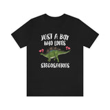Just A Boy Who Loves Stegosaurus Shirt, Stegosaurus Lover Shirt, Dinosaur shirt, Dinosaur Lover Gift Animal Adult Toddler Kids Gift T-Shirt Image 1