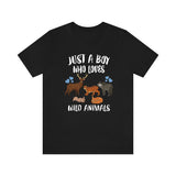 Just A Boy Who Loves Wild Animals Shirt, Wolf Lover Shirt, Lynx Shirt, Fox Lover Gift, Animal Adult Kids T-Shirt Image 3